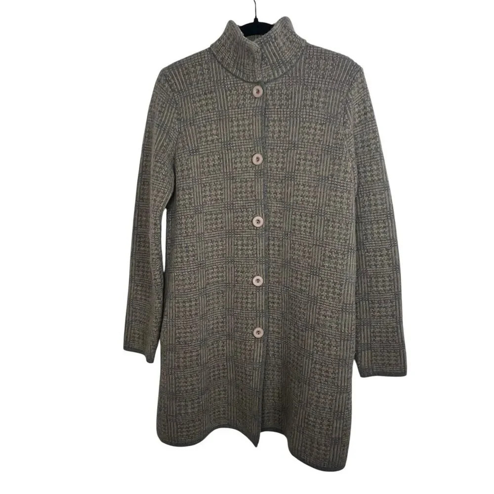 Gio & Gio Sweater Women’s M Tan Gray Blue Long Jacket Cardigan Made In Italy